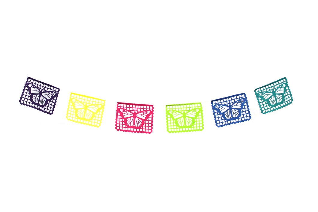 Tira de banderines tipo papel picado - mariposa